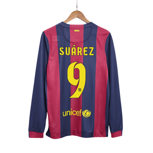 Retro Suárez #9 2014/15 Barcelona Home Long Sleeve  Soccer Jersey footmaillots.fr