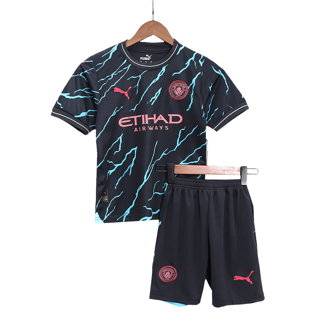 Kid's Manchester City Third Away  Soccer Jersey Kit(Jersey+Shorts) 2023/24 footmaillots.fr
