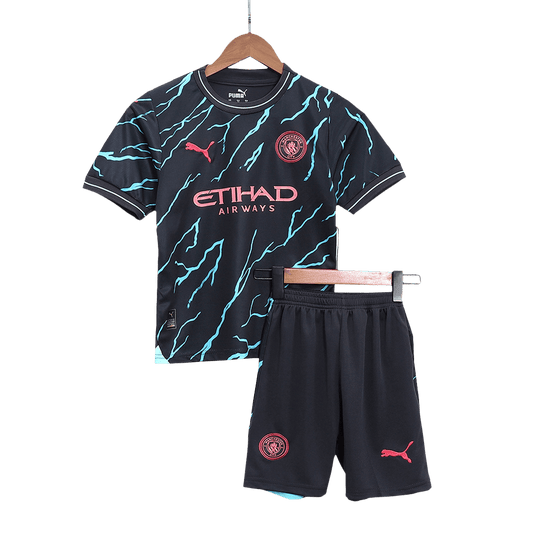 Kid's Manchester City Third Away  Soccer Jersey Kit(Jersey+Shorts) 2023/24 footmaillots.fr