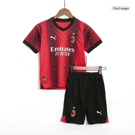 Kid's AC Milan Home  Soccer Jersey Kit(Jersey+Shorts) 2023/24 footmaillots.fr