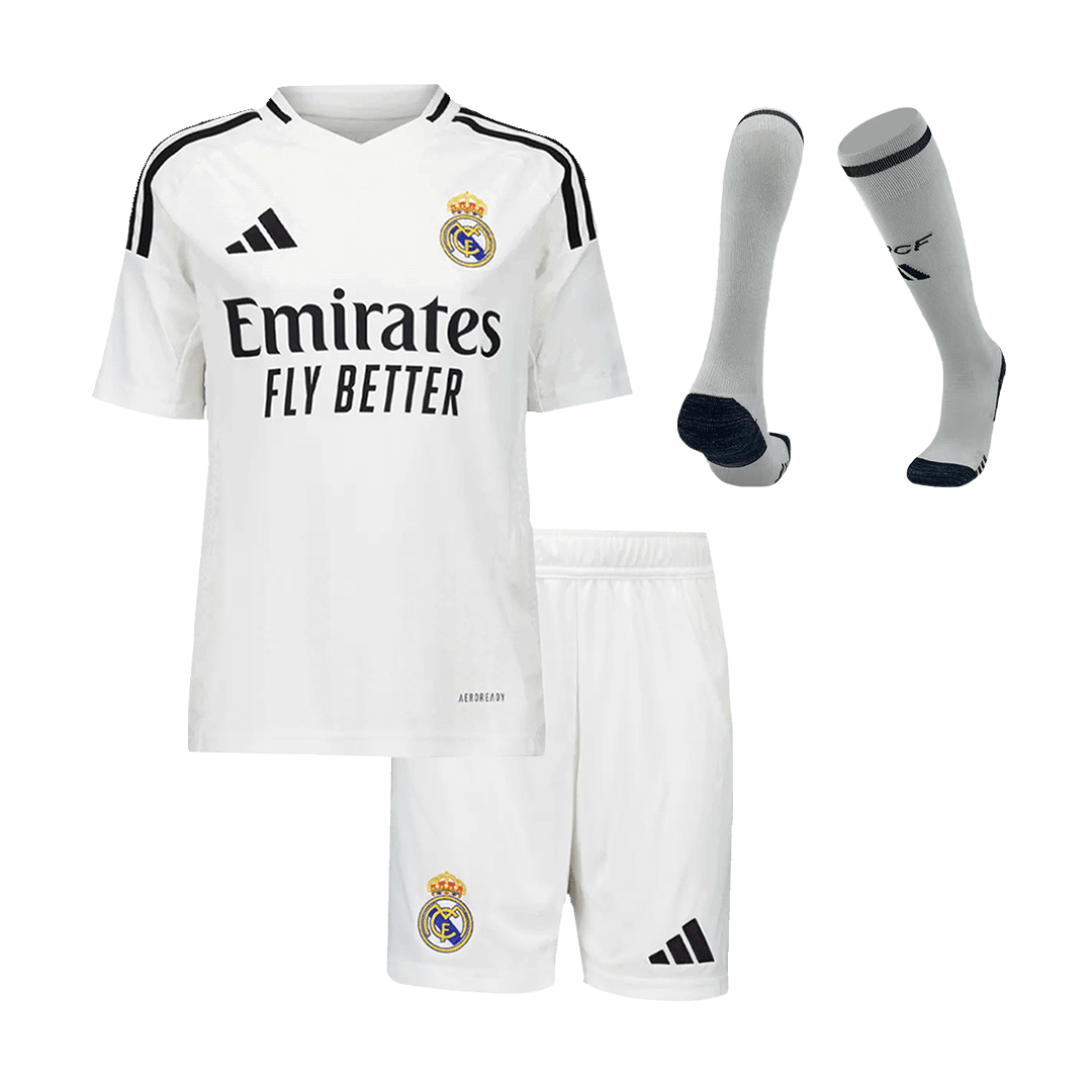Kid's Real Madrid Home Soccer Jersey Kit(Jersey+Shorts+Socks) 2024/25 footmaillots.fr