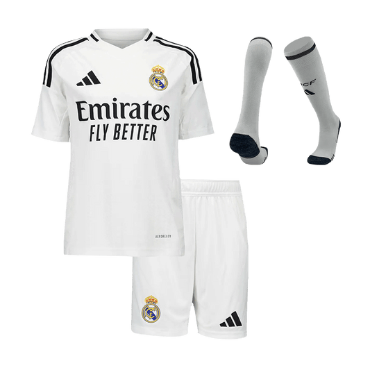 Kid's Real Madrid Home Soccer Jersey Kit(Jersey+Shorts+Socks) 2024/25 footmaillots.fr