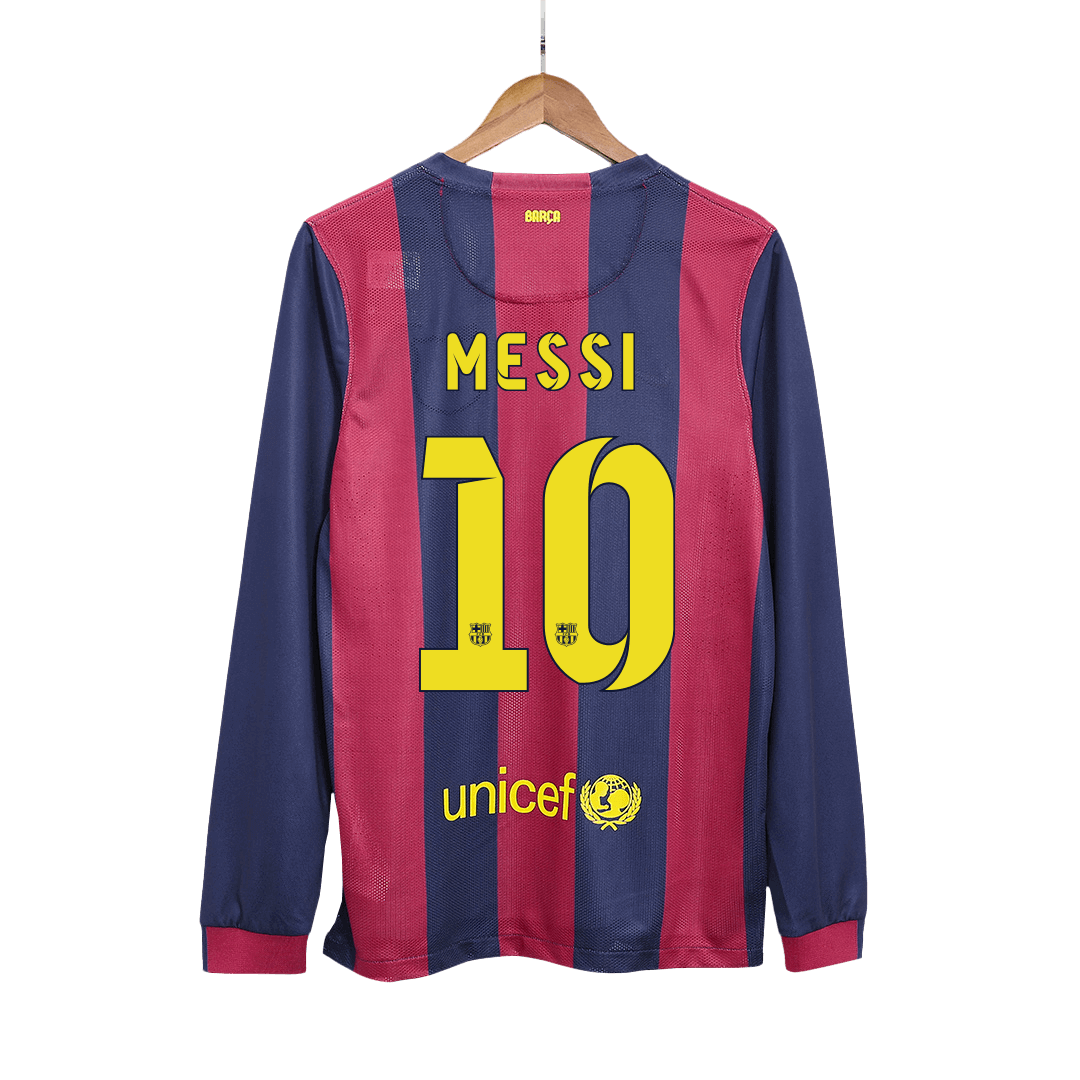 Retro MESSI #10 2014/15 Barcelona Home Long Sleeve  Soccer Jersey footmaillots.fr
