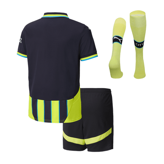 Kid's Manchester City Away  Soccer Jersey Kit(Jersey+Shorts+Socks) 2024/25 footmaillots.fr