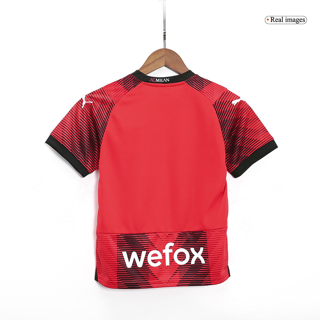 Kid's AC Milan Home  Soccer Jersey Kit(Jersey+Shorts) 2023/24 footmaillots.fr