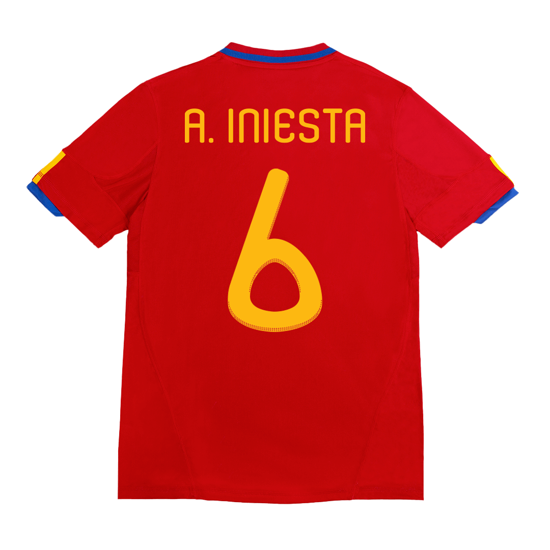 Retro A. INIESTA #6 2010 Spain Home  Soccer Jersey footmaillots.fr