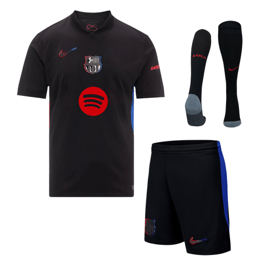 Barcelona Away  Soccer Jersey Kit(Jersey+Shorts+Socks) 2024/25- Spotify Logo Without Text footmaillots.fr