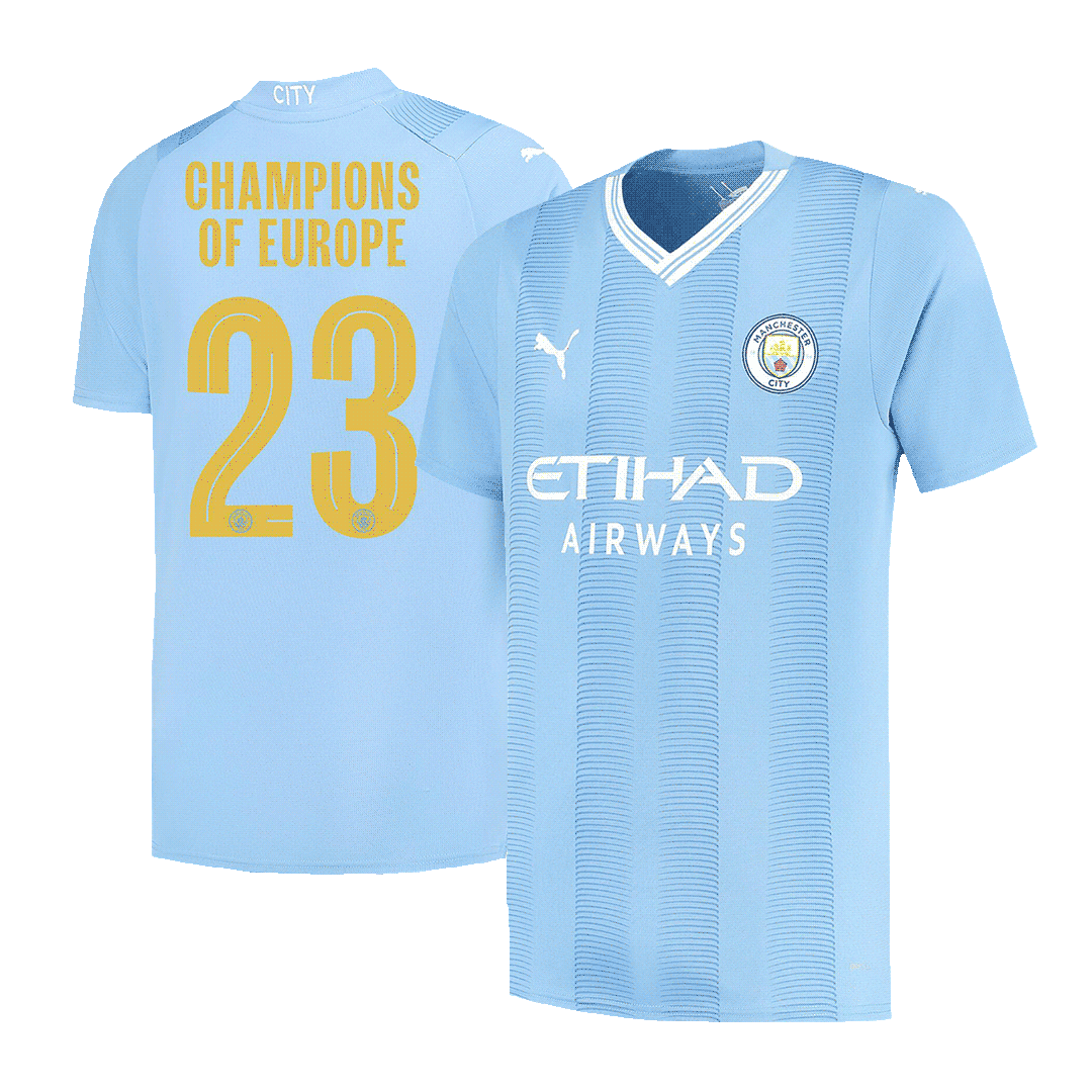 Manchester City CHAMPIONS OF EUROPE #23 Home  Soccer Jersey 2023/24 footmaillots.fr
