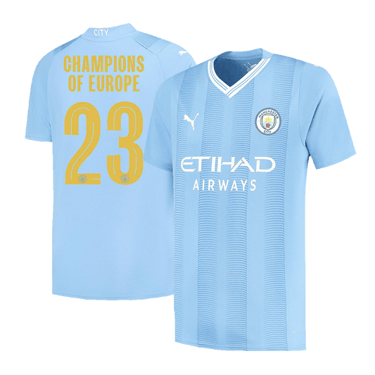 Manchester City CHAMPIONS OF EUROPE #23 Home  Soccer Jersey 2023/24 footmaillots.fr