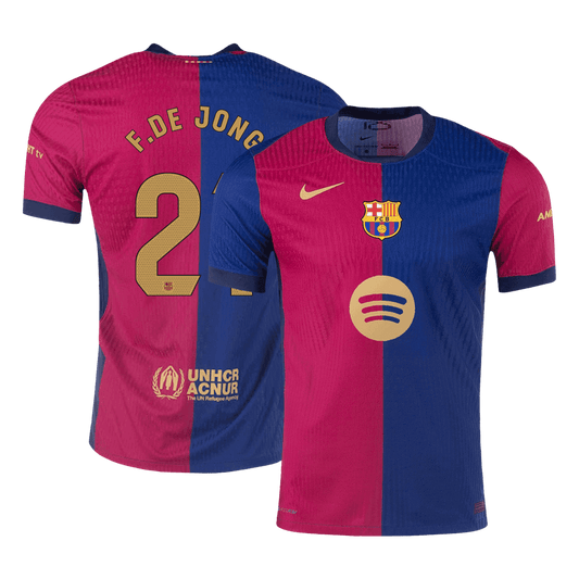 Player Version F.DE JONG #21 Barcelona Home  Soccer Jersey 2024/25 - Spotify Logo Without Text footmaillots.fr