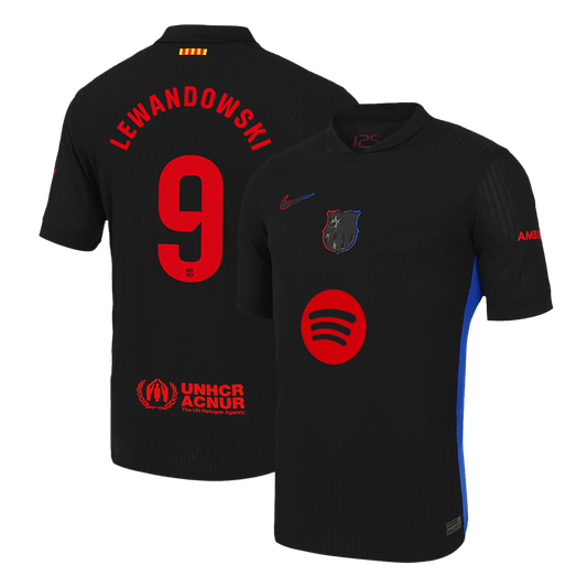 Player Version LEWANDOWSKI #9 Barcelona Away  Soccer Jersey 2024/25 - Spotify Logo Without Text footmaillots.fr