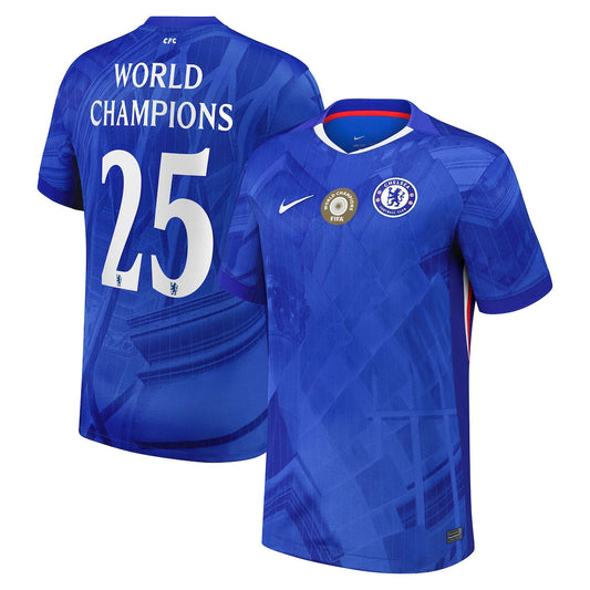 Maillot de football domicile Chelsea Cup 2025-26, version joueur, avec logo World Champions 25