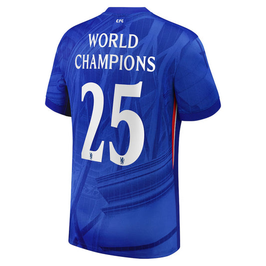 Maillot de football domicile Chelsea Cup 2025-26, version joueur, avec logo World Champions 25