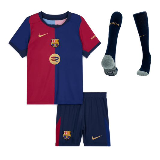 Kid's Barcelona Home  Soccer Jersey Kit(Jersey+Shorts+Socks) 2024/25-Spotify Logo Without Text footmaillots.fr