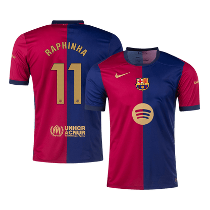 RAPHINHA #11 Barcelona Home  Soccer Jersey 2024/25 -?Spotify Logo Without Text? footmaillots.fr