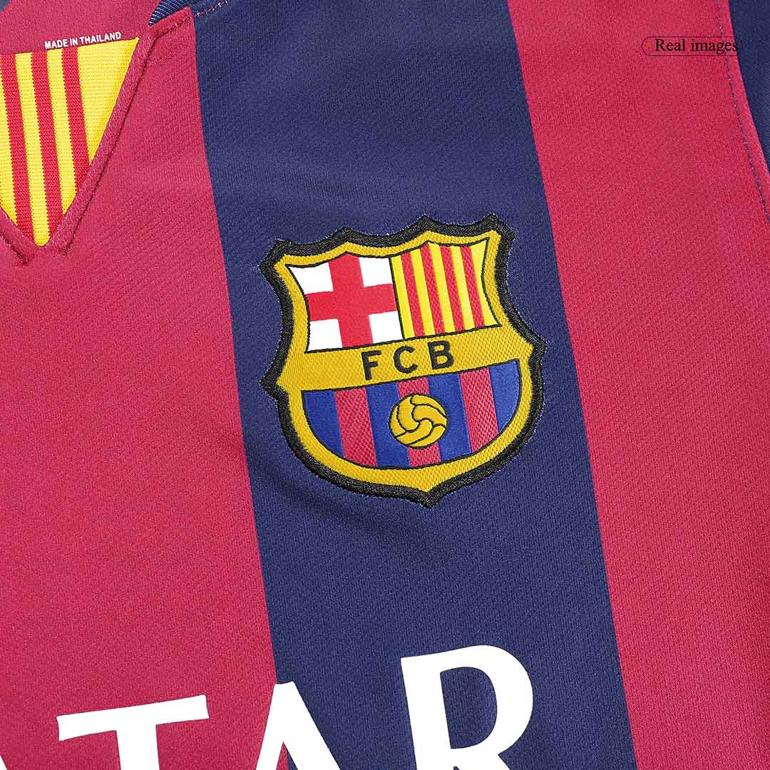 Retro MESSI #10 2014/15 Barcelona Home Long Sleeve  Soccer Jersey footmaillots.fr