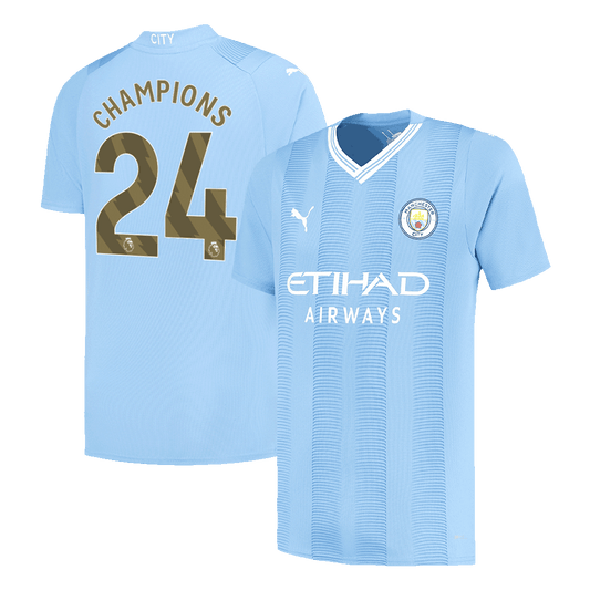CHAMPIONS #24 Manchester City Home  Soccer Jersey 2023/24 footmaillots.fr
