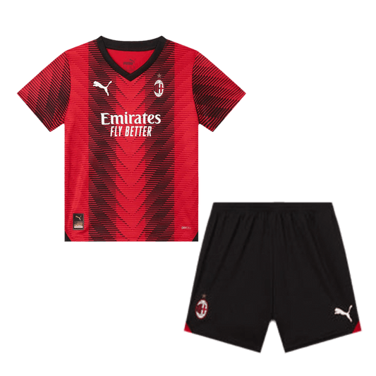 Kid's AC Milan Home  Soccer Jersey Kit(Jersey+Shorts) 2023/24 footmaillots.fr