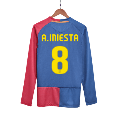 Retro A.INIESTA #8 2008/09 Barcelona Home Long Sleeve  Soccer Jersey- UCL Final footmaillots.fr