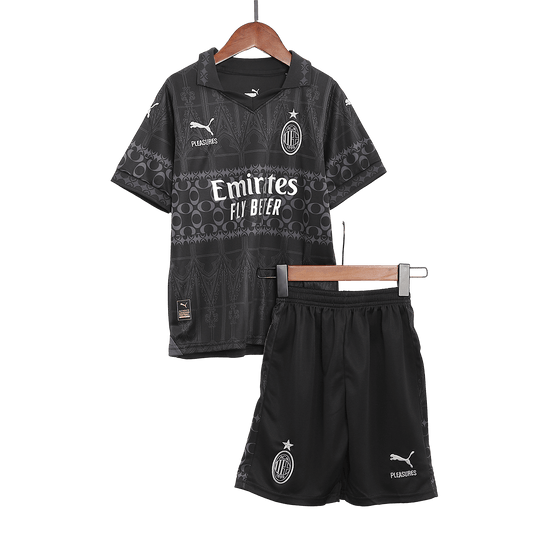 Kid's AC Milan x Pleasures Fourth Away  Soccer Jersey Kit(Jersey+Shorts) 2023/24 footmaillots.fr
