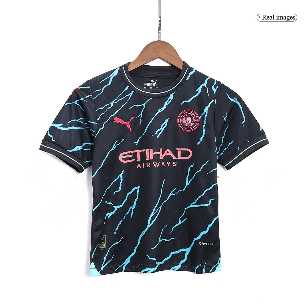 Kid's Manchester City Third Away  Soccer Jersey Kit(Jersey+Shorts) 2023/24 footmaillots.fr