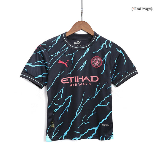 Kid's Manchester City Third Away  Soccer Jersey Kit(Jersey+Shorts) 2023/24 footmaillots.fr